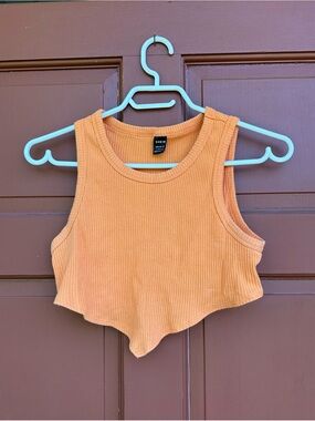SHEIN Orange Ribbed Scallop-Hem Crop Tank